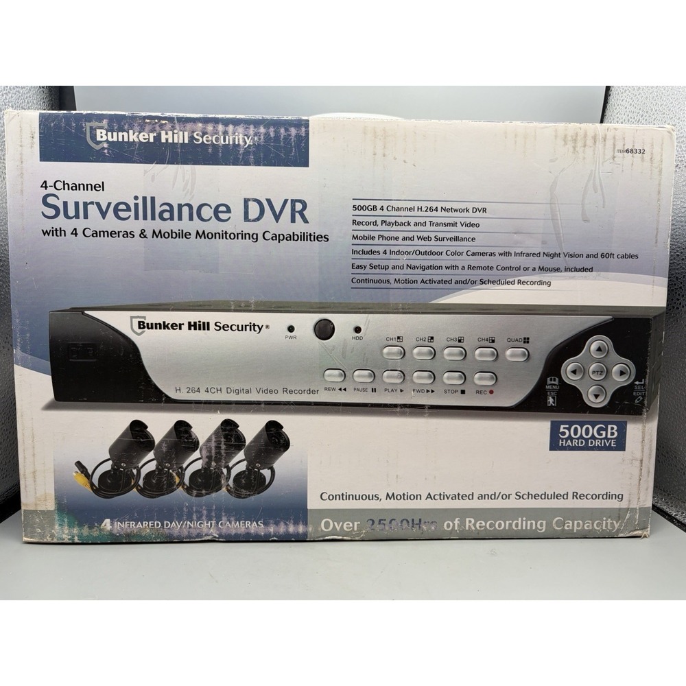 Bunker Hill 68332 Security System 500GB HD DVR 4 Cameras 4 Channel